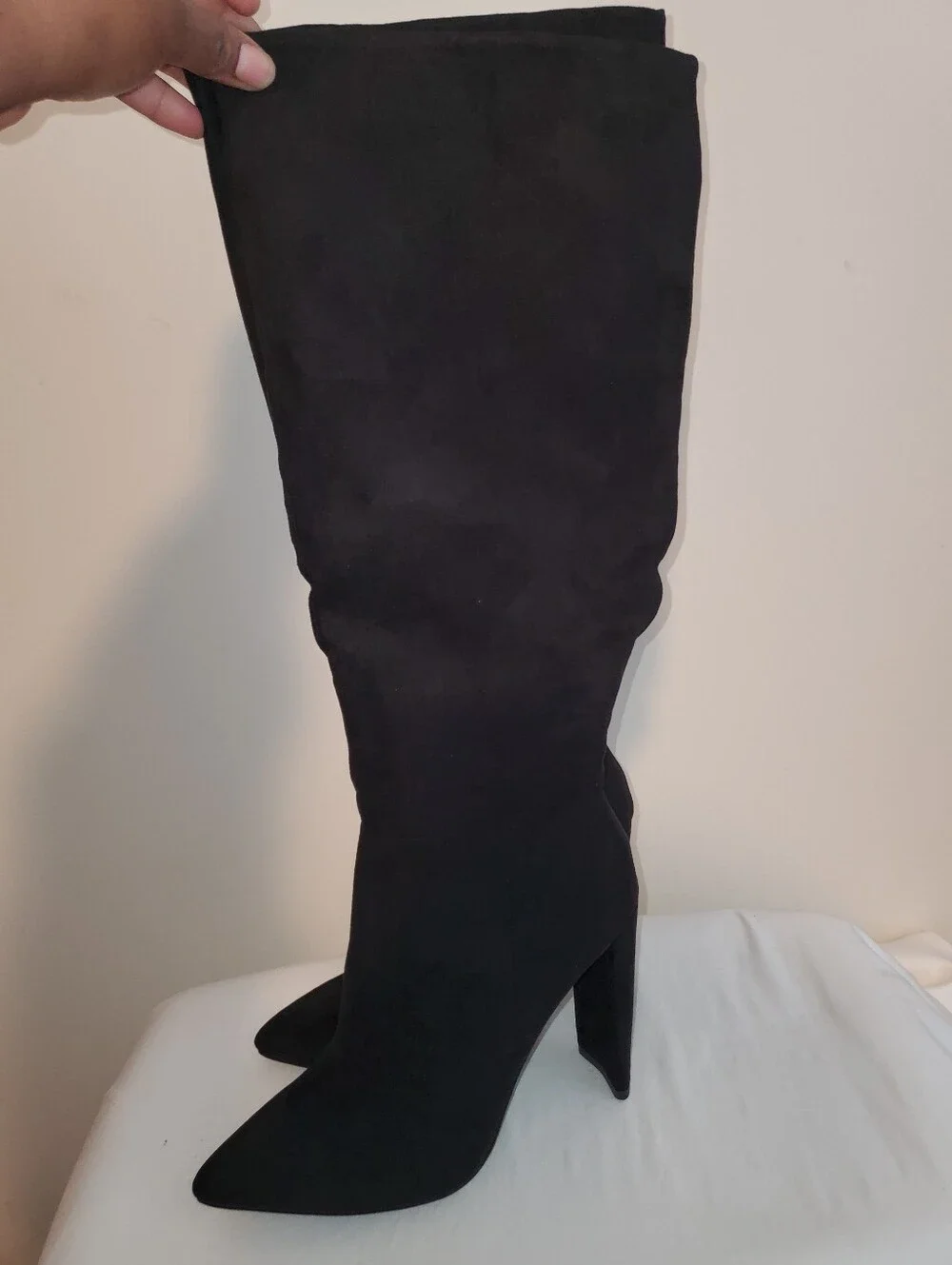 JustFab Black Over-the-Knee Pointed-Toe Suede Boots